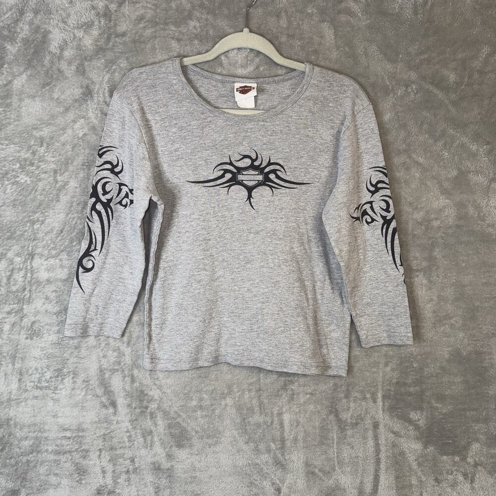 Vintage Y2K Harley Davidson Gray Flame Baby Tee Size Large Grunge